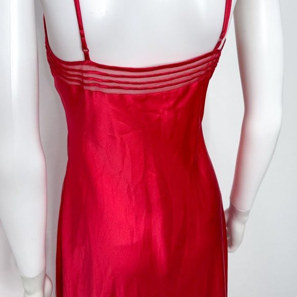 Victoria’s Secret Vintage Y2K Silk Slip Dress Maxi Mesh Detail in Red Women's - Picture 12 of 16